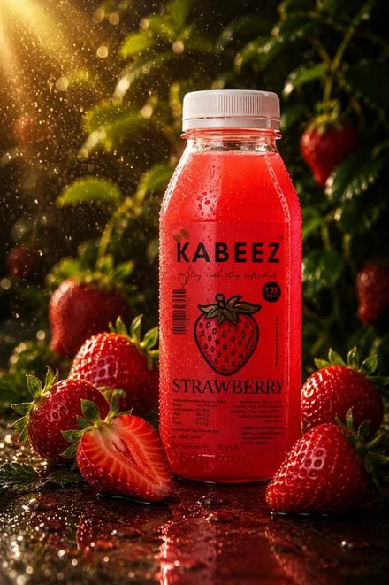 Kabeez Strawberry fruit drink, 200ml glass bottle